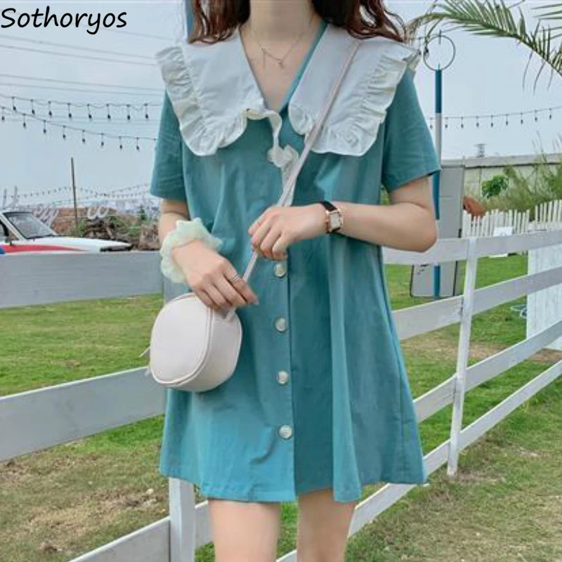 Женское платье с матросским воротником и коротким рукавом ТРАПЕЦИЕВИДНОЕ модное