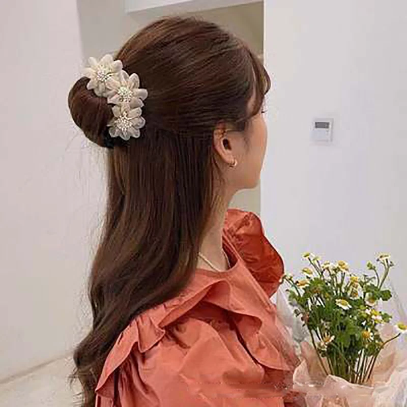 Женская шифоновая повязка на голову Maruko элегантная длинная с цветами аксессуар