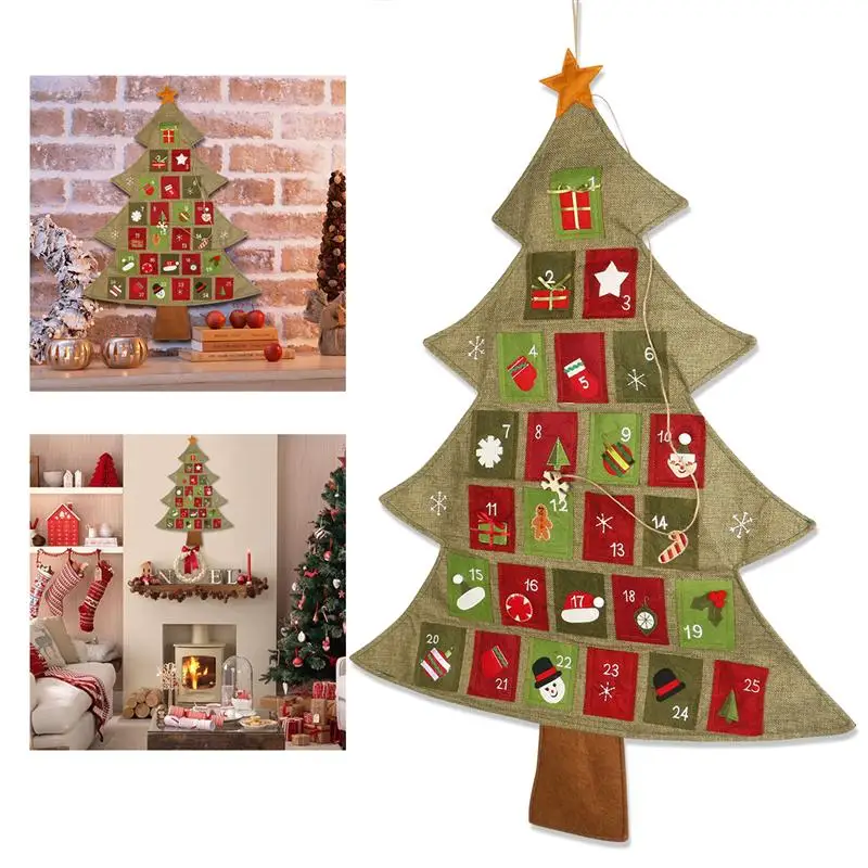 

NICEXMAS Hanging Christmas Advent Calendar Countdown To Christmas Tree Christmas Countdown Calendar Linen Calendar Pendant