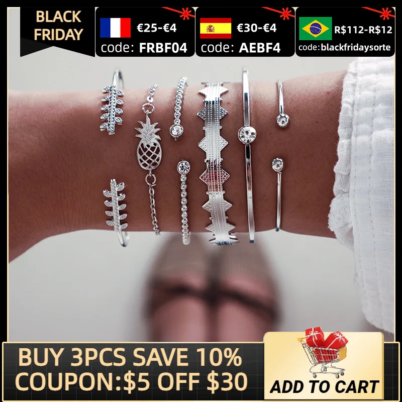 

Geometric Leaves Are Empty Pineapples 6PCS multi-layer Charm Bracelets For Women Valentine's Day Gift Jewelry Bulk Sell S5745