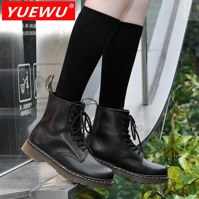 

Yuewu Genuine Leather Marten Boots for Women Ladies Ankle Platform Lining Female Booties Shoes Woman Casual Chunky Hot Sale