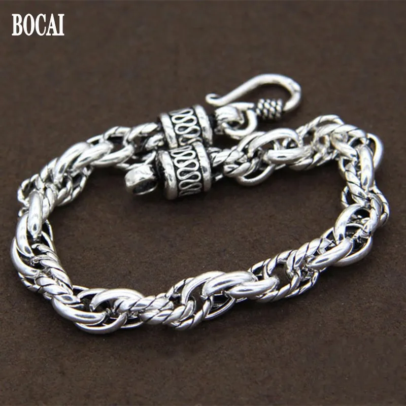

8MM New Real S925 Silver Men's Bracelet Retro Twisted Pattern Hemp Rope Exaggerated Personality Punk Jewelry
