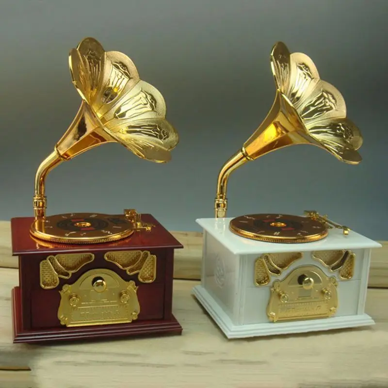 Классическая винтажная музыкальная шкатулка в форме граммофона Музыкальная с