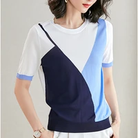 summer tops 2022 thin knitted t shirt women patchwork t shirts short sleeve korean fashion womens clothing tee shirt camisetas