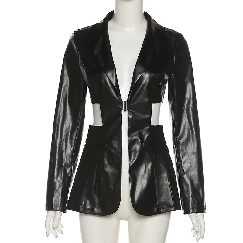 Hugcitar/однотонная куртка из искусственной кожи в стиле панк с длинными рукавами