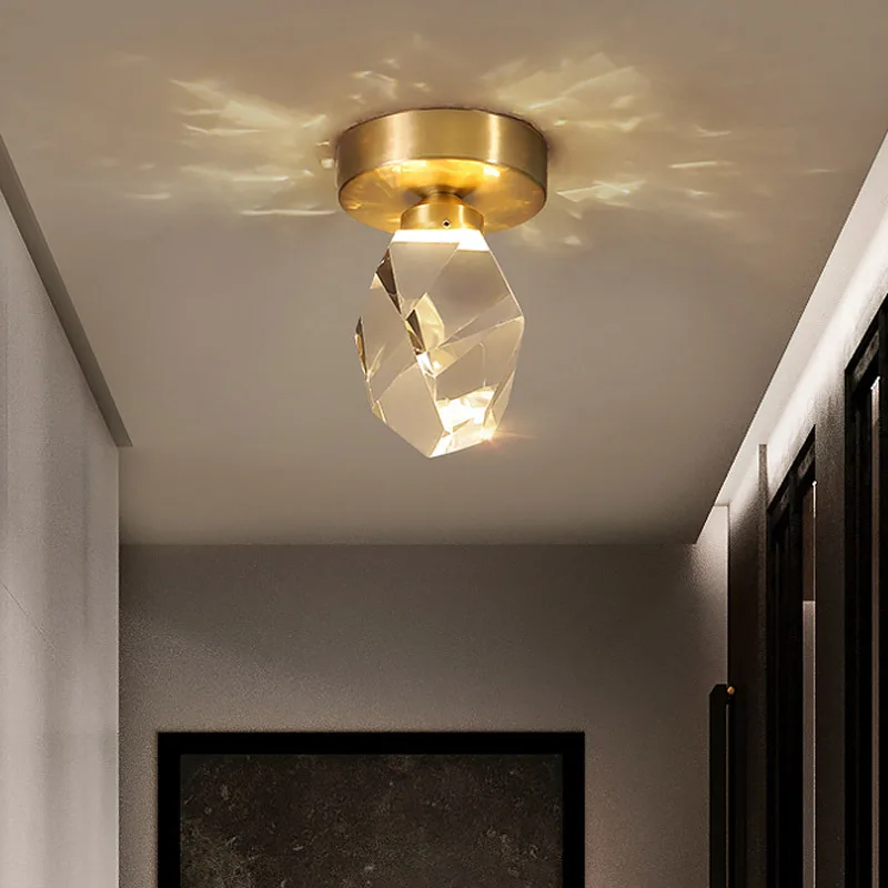 

Modern Nordic Crystal Ceiling Lamp Diamond-cut Copper Crystal LED Lamp Aisle Entrance Hallway Lamp Small Lamps Light Ceiling