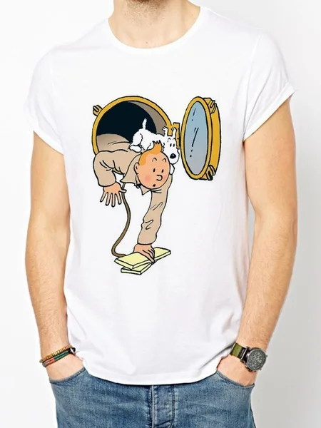 

New Fashion T Shirts Tintin Adventure Classic Animation T-shirts Top Tees Short Sleeve Custom Casual Tshirts
