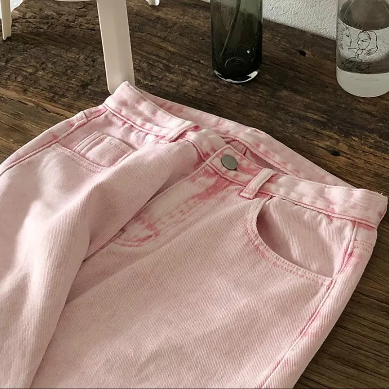 

Jeans Women Washed Loose Baggy Pink Soft All-match Solid Leisure Ins Wide Leg Trousers Simple High Quality Harajuku Fashion New