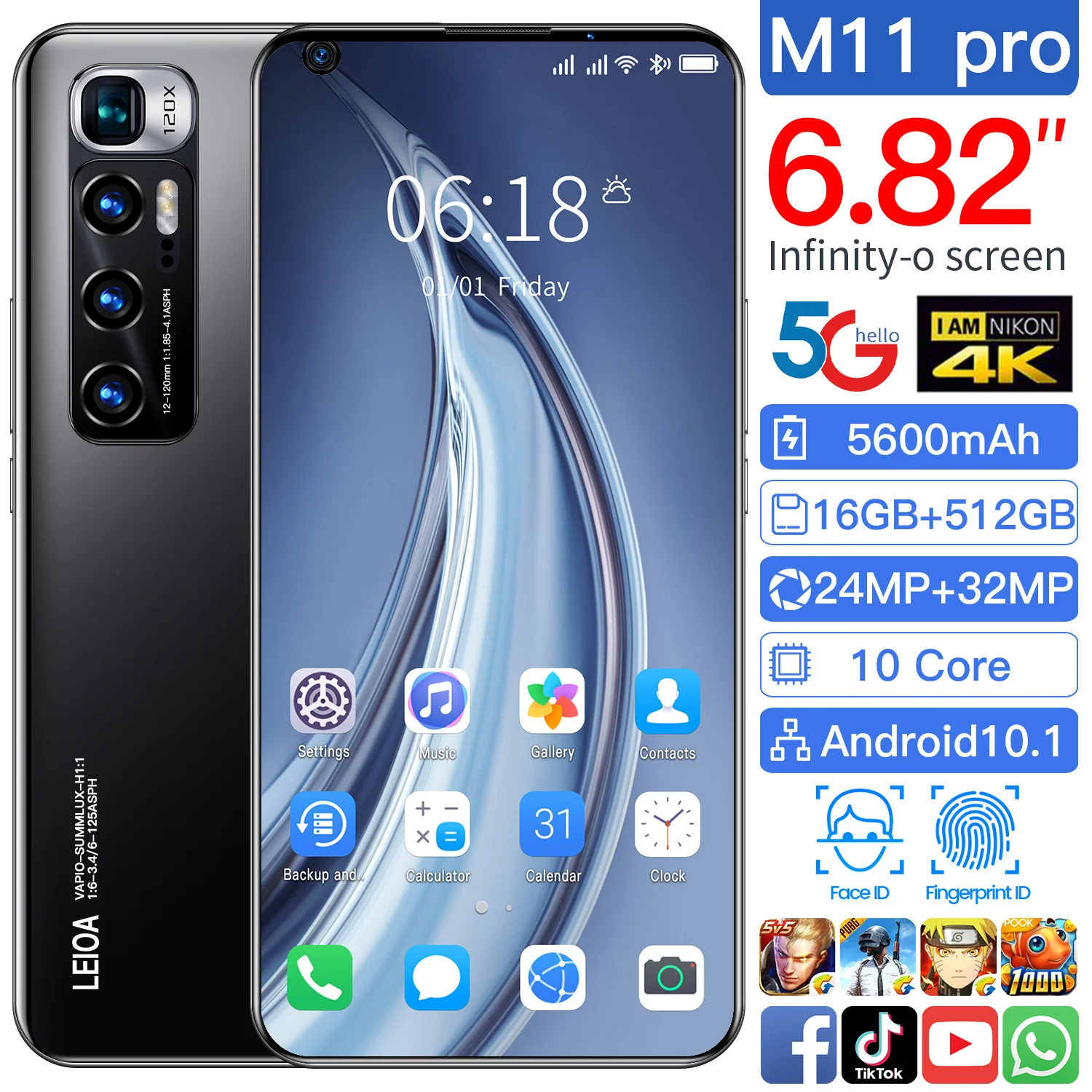 

XIO M11 PRO 4G 5G LTE Snapdragon888 Smartphone 16+512GB Deca Core 6.1Inch Cellphone 5600mAh Fingerprint ID Sansumg Mobile Phone