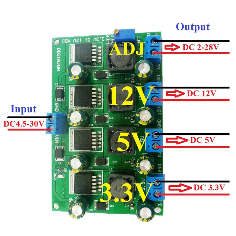 3A 4 Channels Multiple Switching Power Supply Module 3.3V 5V 12V ADJ Adjustable Output DC Step-Down Buck Converter Board | Электроника