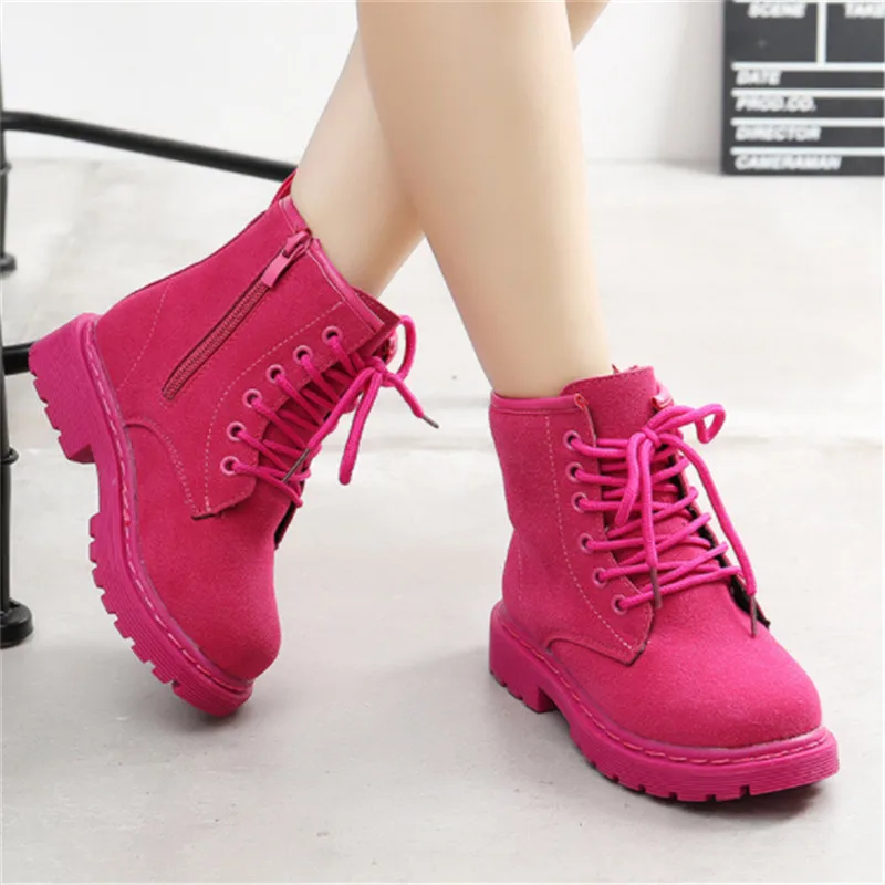 Ботинки мартинсы для девочек модные полусапожки теплые розовые Размеры 26 36