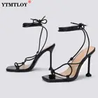 Сандалии женские винтажные с квадратным носком, босоножки на высоком каблуке, узкие ремешки с перекрестными лямками, дизайнерская обувь с V-образным вырезом, лето