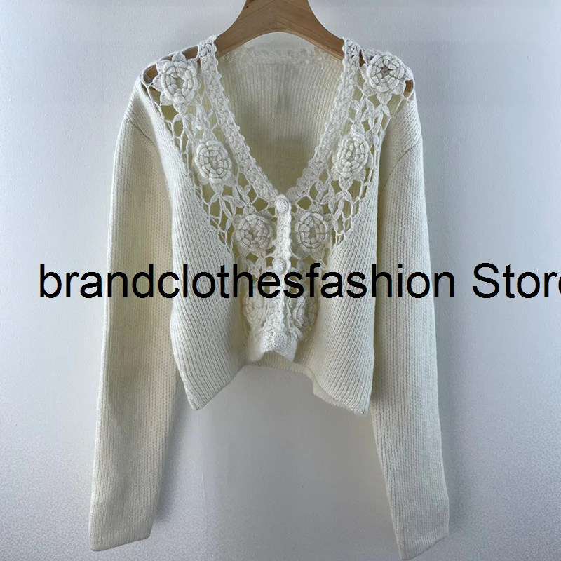 Кардиган женский шерстяной, с V-образным вырезом и цветами, Осень-зима, 2021