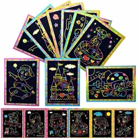 10pcslot magic rainbow scratch book paper black diy coating drawing toys scraping painting kids xmas gifts