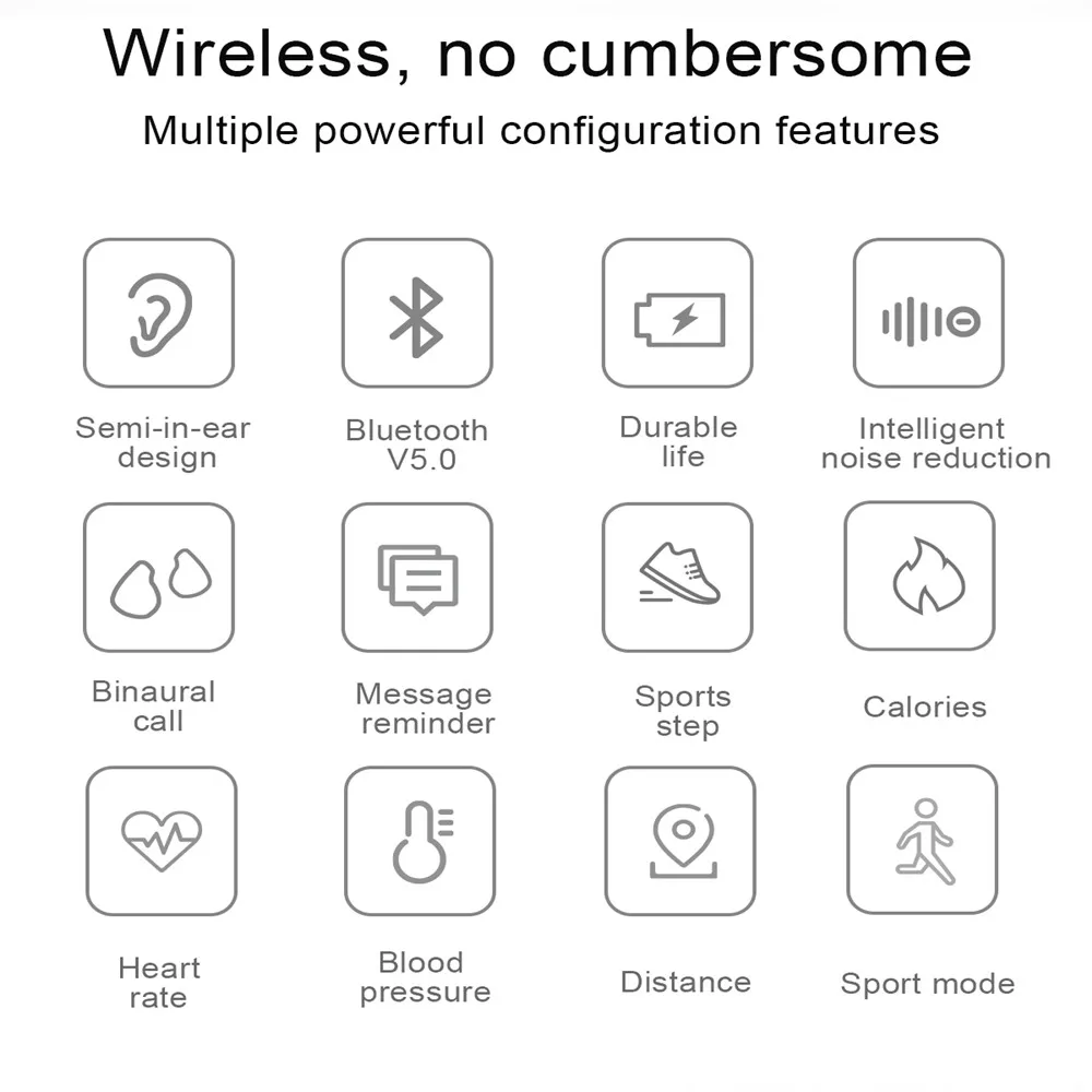 

X89 Smart Watch with Bluetooth Earphone Life Waterproof Fitness Tracker Heart Rate Monitor Sports Smart Wristband Headphones