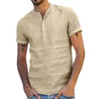 Рубашка мужская с коротким рукавом, хлопковая льняная блузка, Повседневная однотонная пляжная свободная Праздничная сорочка на пуговицах, лето