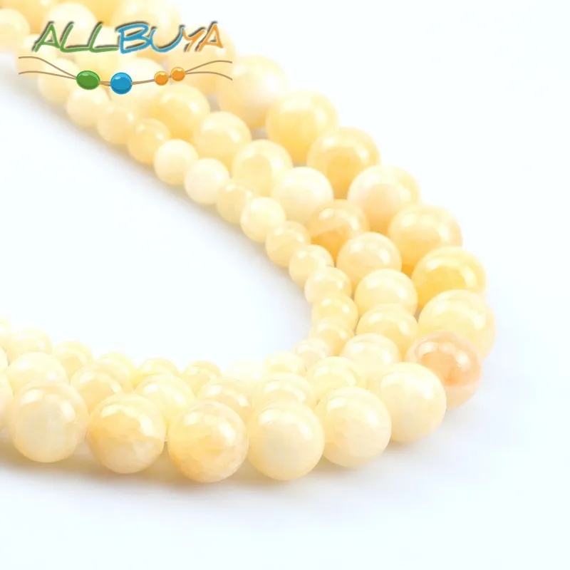 

Natural Stone Smooth Light Yellow Jades Beads for Jewelry Making DIY Bracelet Accessories 6/8/10/12mm Round Minerals Beads 15''