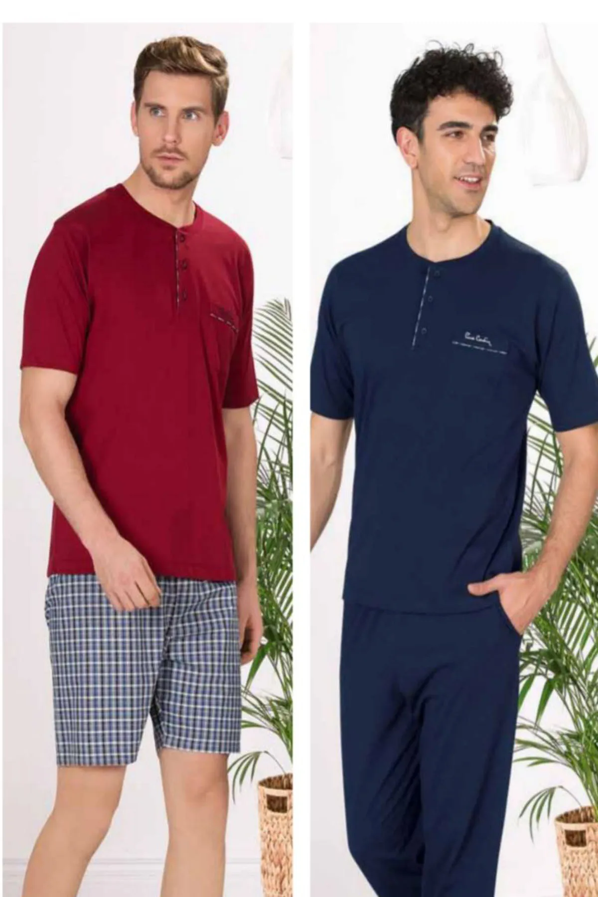 

Pierre Cardin Men's Cotton 3-Piece Summer Pajama Set Short-sleeved round collar 3-button, bottom pajama + shorts 5416 Sizes