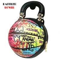fashion color graffiti basketball design women handbag personality letter print chain shoulder crossbody bag for lady ball bags