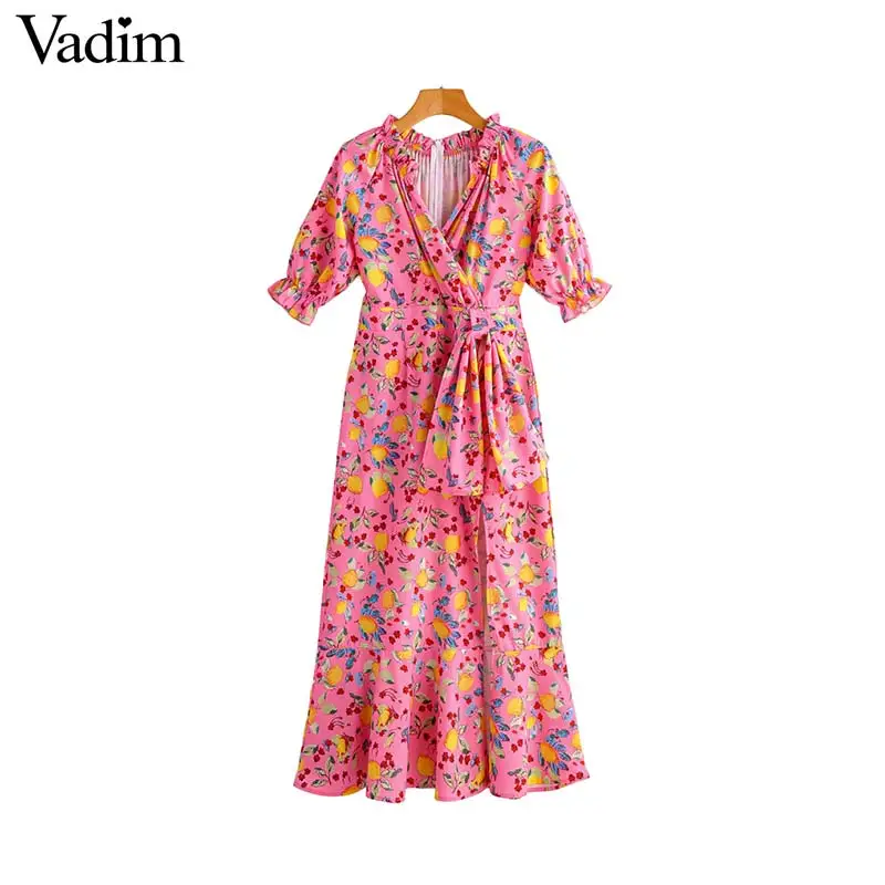 Vadim милый женский цветочный узор платье миди с v образным вырезом коротким