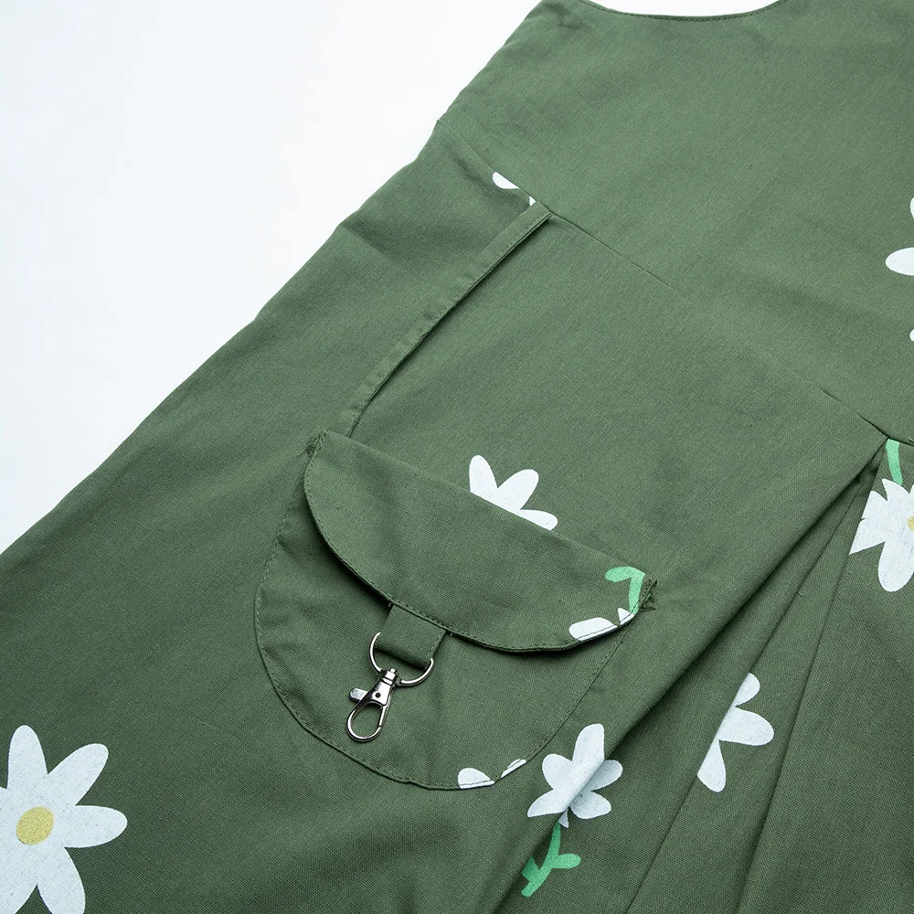 

Jumpsuit Women Floral Print Cotton Linen Sleeveless Backless Pocket Wide Leg Trousers Loose Sweet Casual Romper