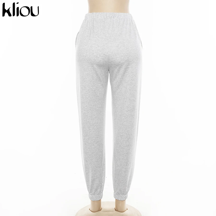 Kliou women's pants casual streetwear elastic waist drawstring cotton cargo pants autumn joggers pockets fashion trousers