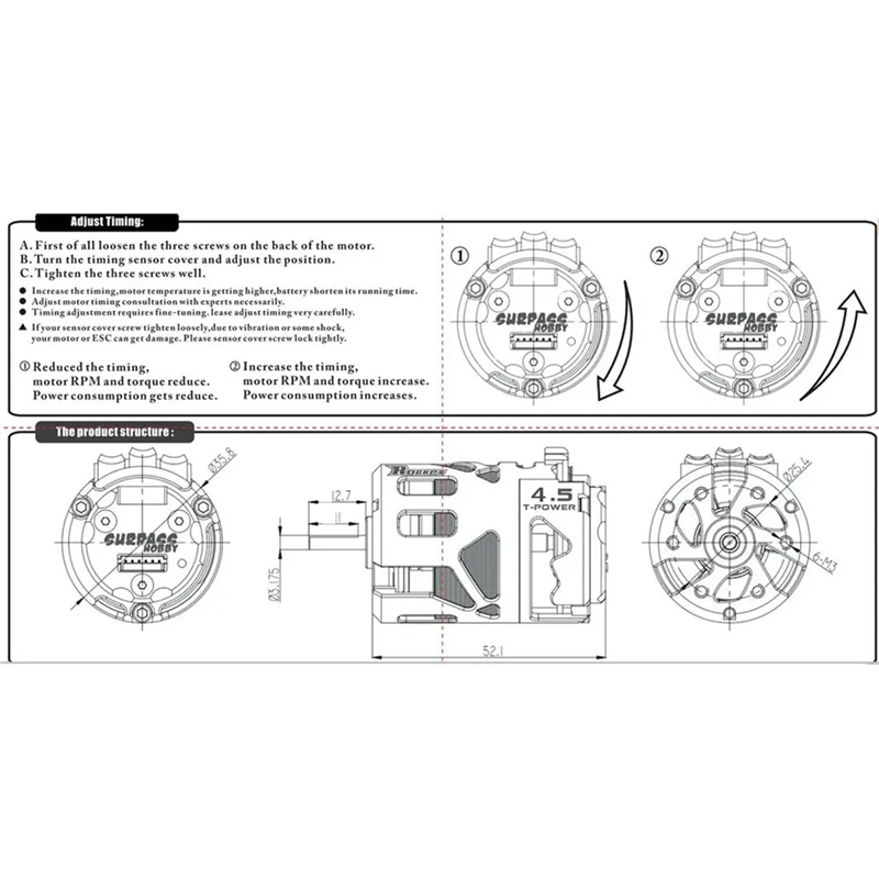 

SURPASS HOBBY Rocket 540 V4S 4.0T 4.5T Sensored Brushless Motor for Modified Competition 1/10 1/12 F1 RC Car