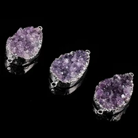 hot sale natural stone amethyst pendant crystal cluster double hole connector charms for diy jewelry making necklace accessories