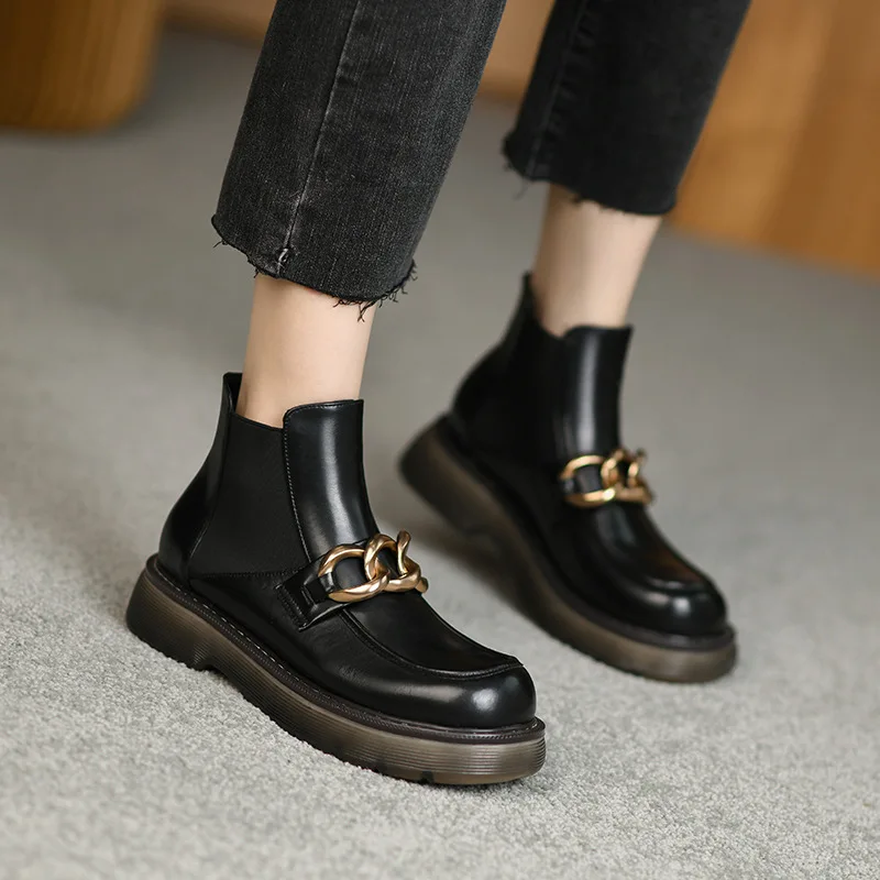 Женские ботинки челси женские из натуральной кожи с металлической цепочкой и