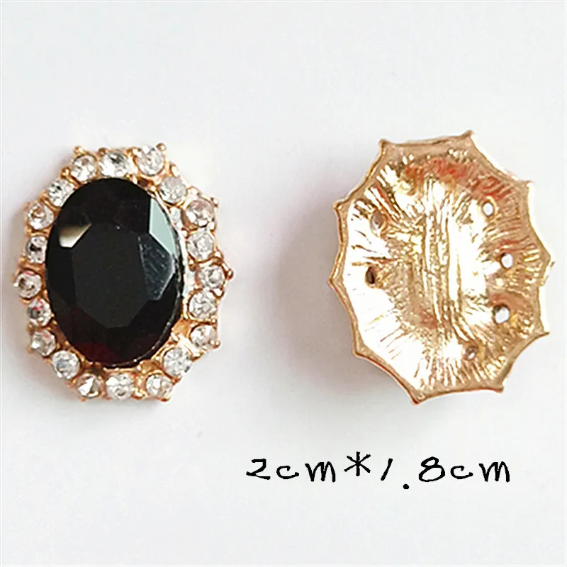

10pcs/lot 20mm*18mm Oval Black Flatback Rhinestone Buttons for Clothing Coat Shoes Girl Hair DIY Mobile Beauty Accessories