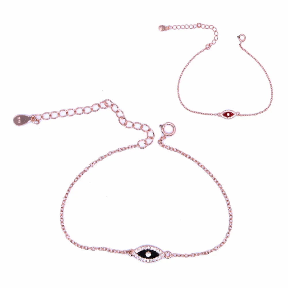 Изысканные 925 серебро эмаль глаз с фианитами Шарм браслет из розового золота