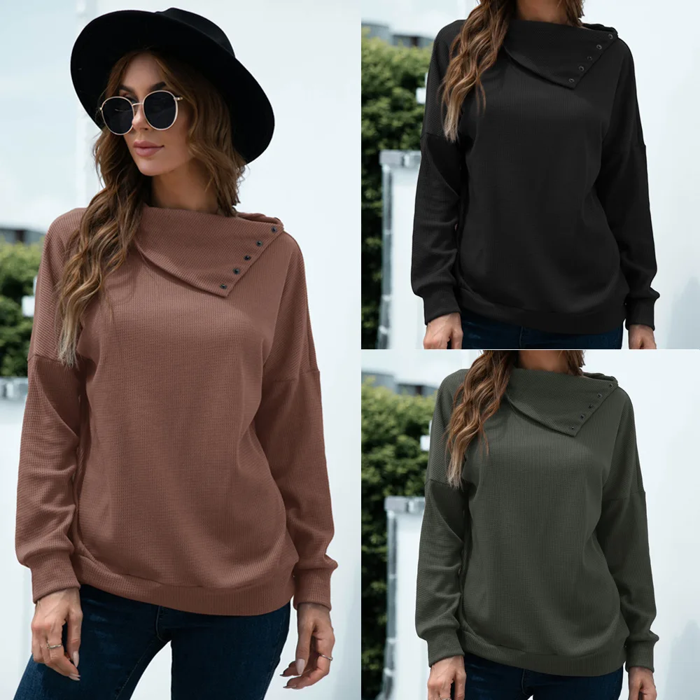 

2021 autumn and winter new product side lapel pullover knit solid color top