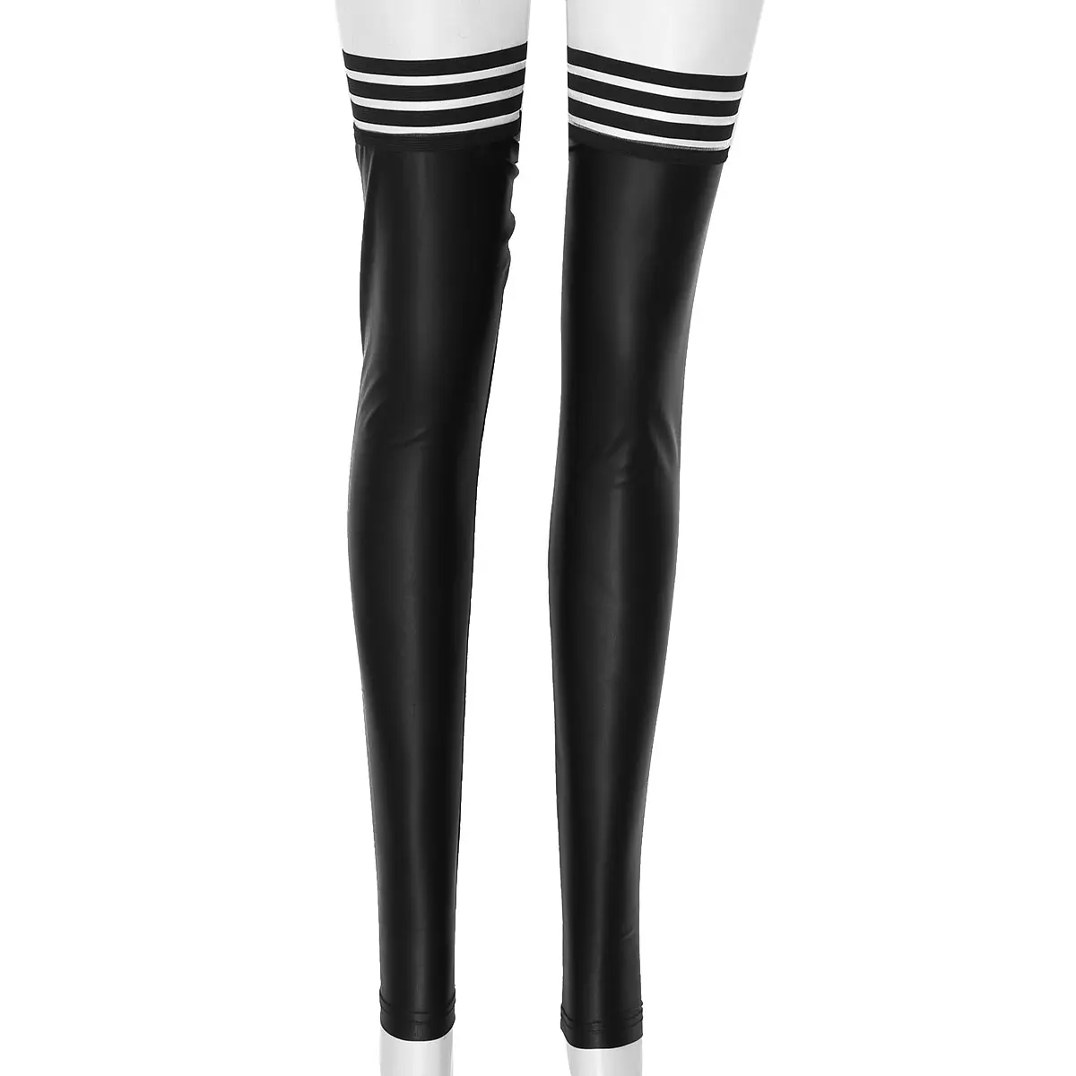 Женские черные сексуальные длинные колготки из лакированной кожи чулки носки