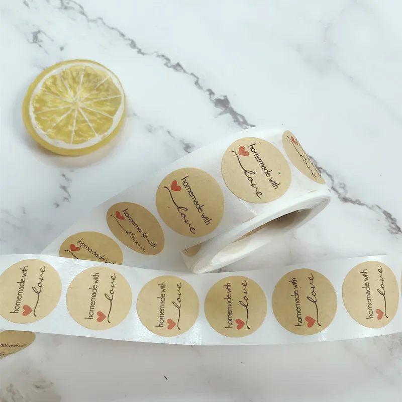500 шт./рулон самоклеящиеся бумажные наклейки с надписью Handmade with Love|Подарочные