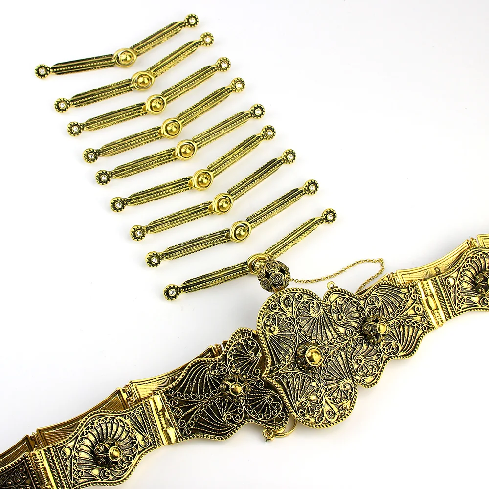 Sunspicems ретро золотой цвет Кавказ пояс наборы для женщин свадебное платье