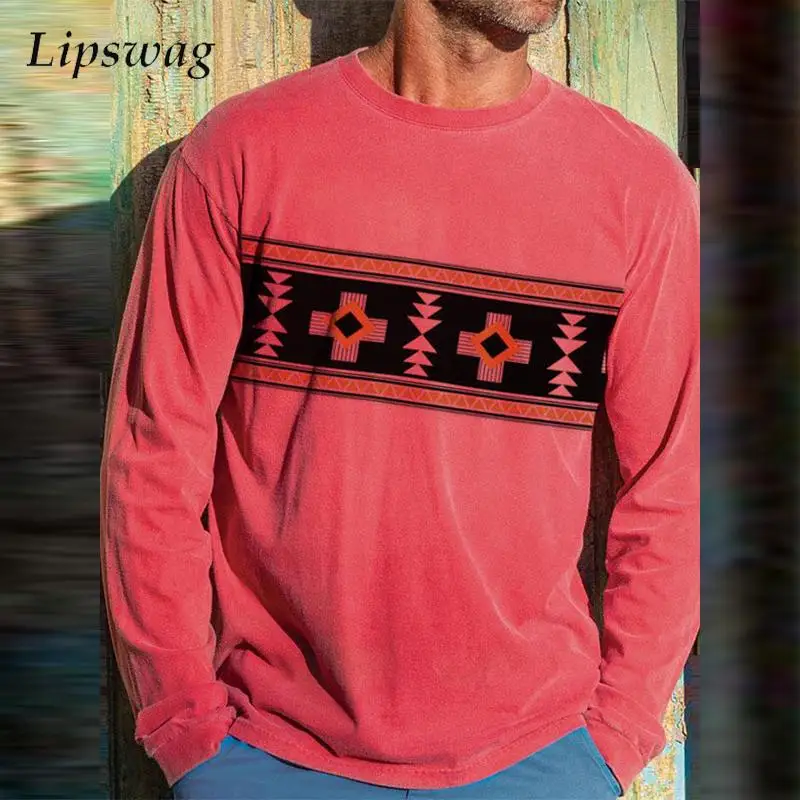 

Casual O-Neck Pullover Tops Harajuku Pattern Printed Long Sleeve T-shirt For Mens Autumn 2021 Fashion Loose Tee Men Streetwear