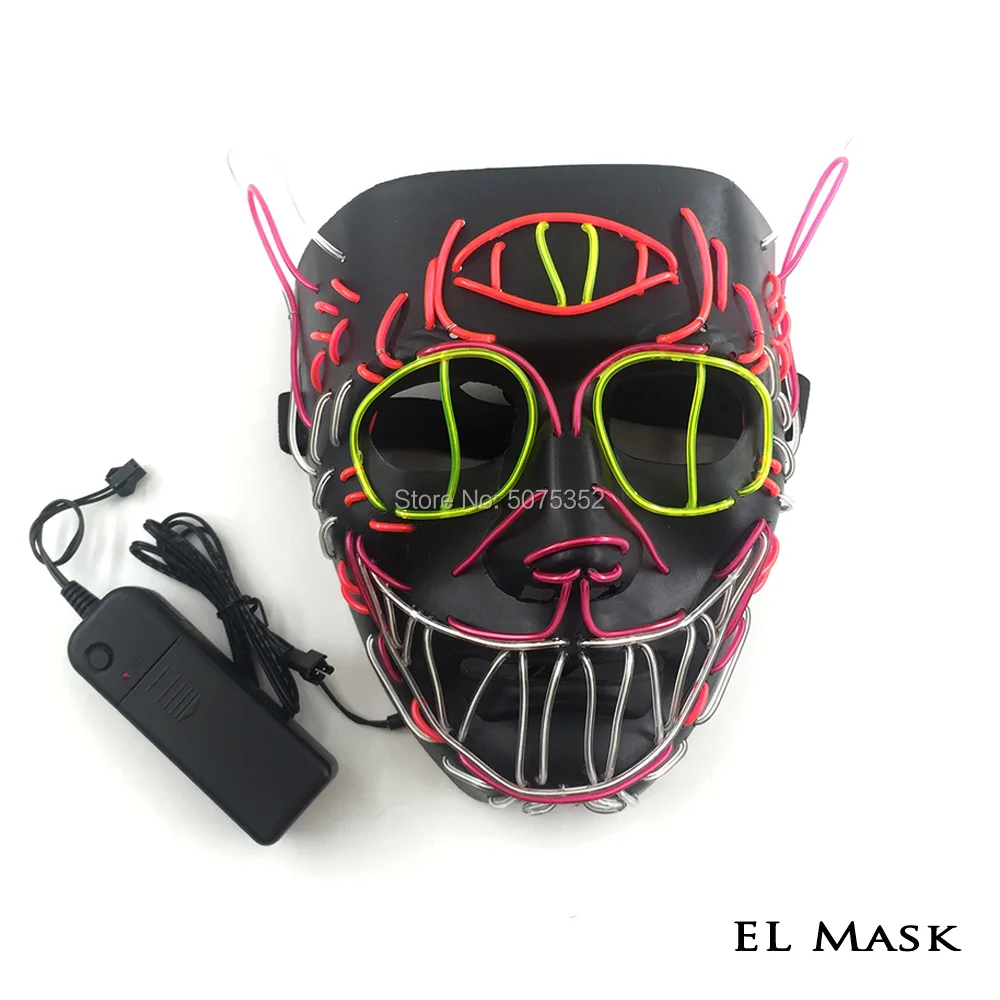 steady on Лидер продаж Кот Король Косплей EL маска танец DJ Led рейв маска неоновые светящиеся Хэллоуин маска питание от Inverter инвертор - Цвет: steady on