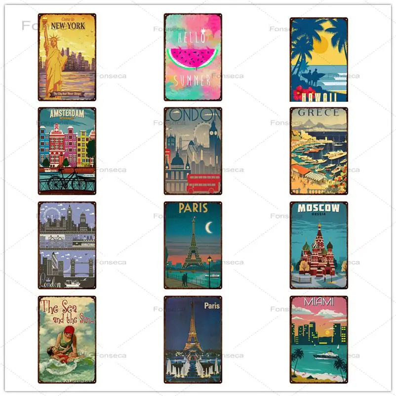 

Vintage City Travel Metal Sign Home Decoration Iron Painting Bar Pub Wall Art Retro Tin Poster 20x30cm