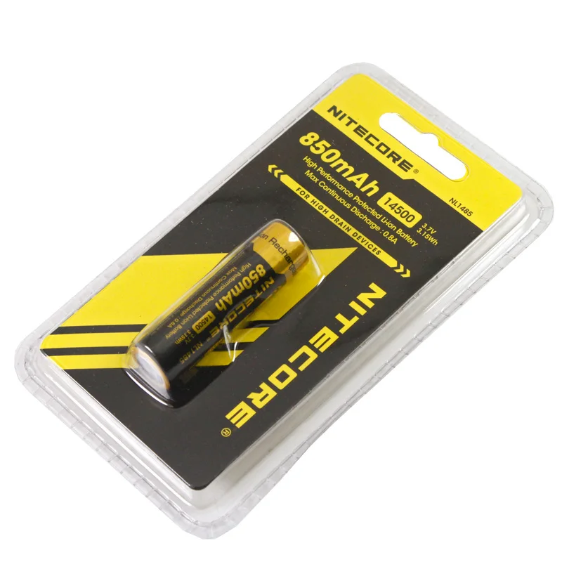 2 шт. NITECORE 14500 NL1485 Li Ion Перезаряжаемые Батарея 850 мА/ч 3 7 V 3.15Wh защищенный верхний