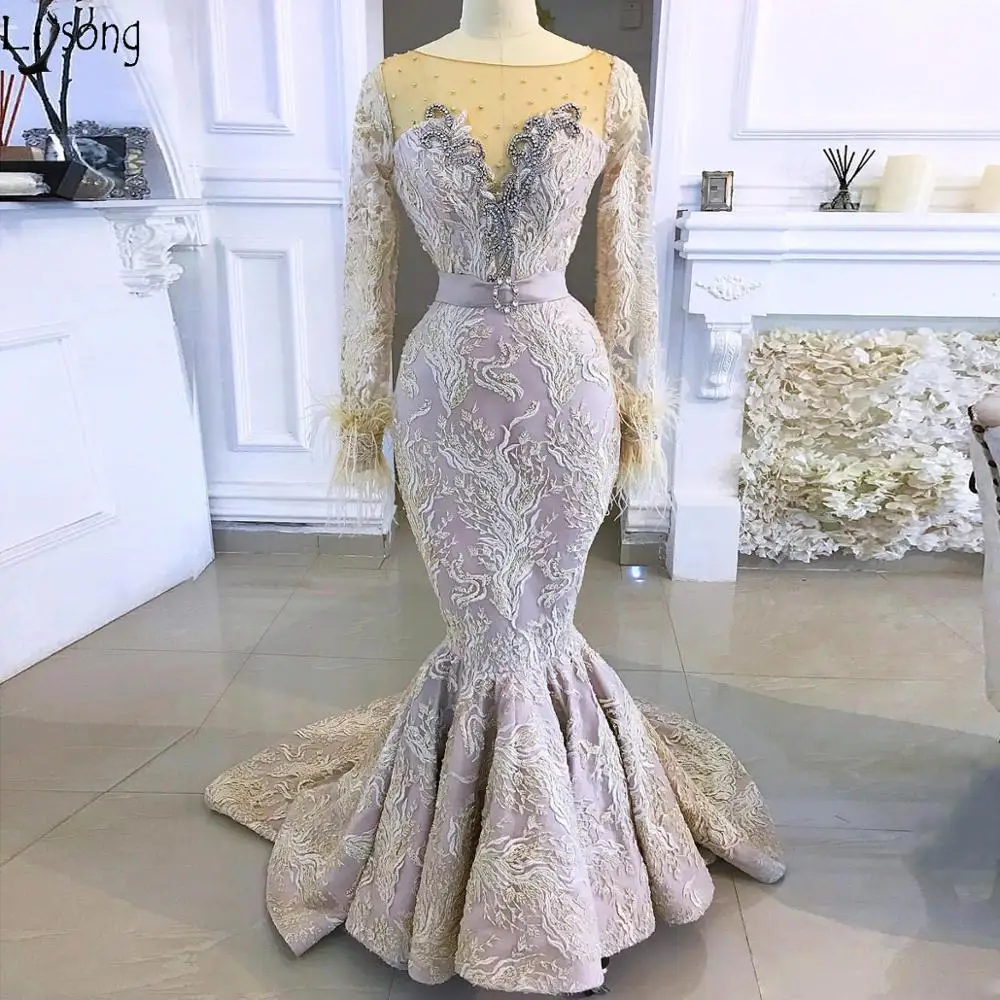 Вечернее платье-Русалка Aso Ebi кружевное с вырезом в арабском стиле для выпускного