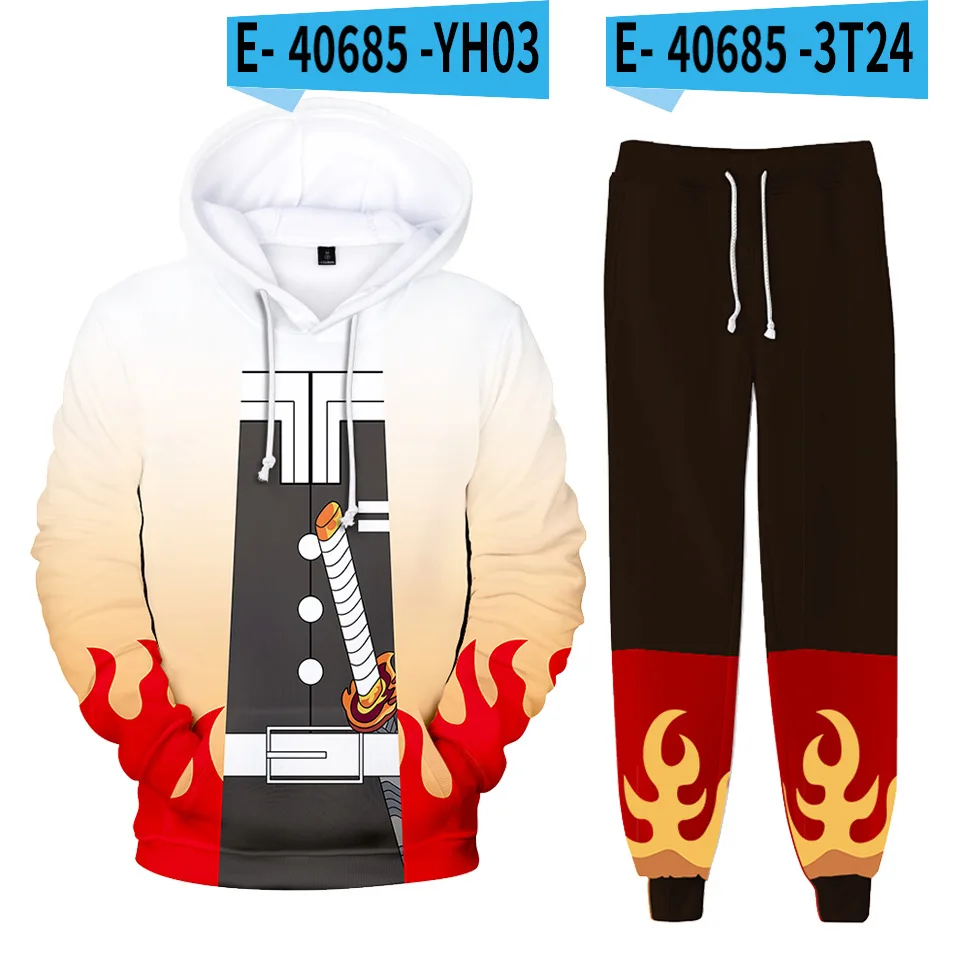 

Popular Harajuku Hoodie Print Demon Slayer Long-sleeved Hooded Clothes Casual 2pcs Women/Men Hoodies Pants Outfits K-pop Clothes