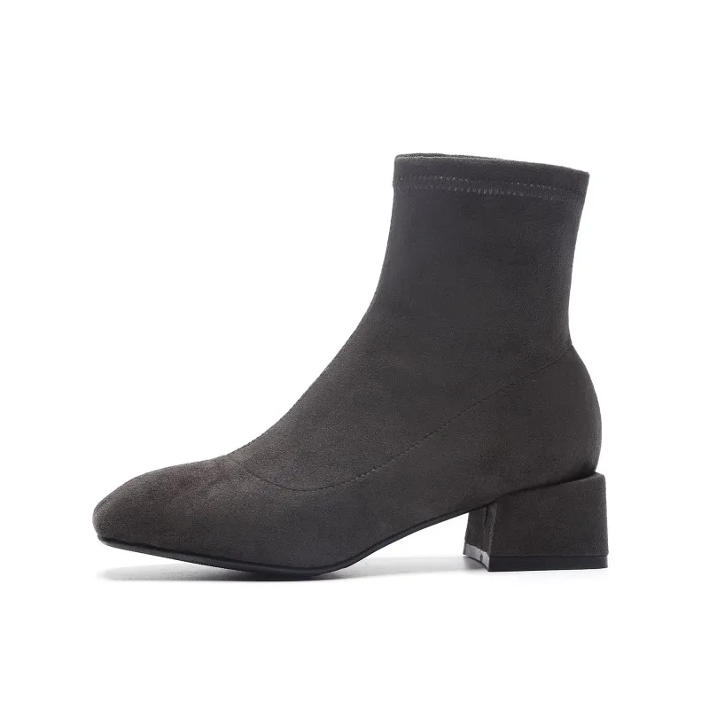 

Big Size 9 10 11 12 Square-headed straight-tube suede thick-heeled boots