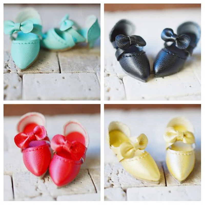 1 пара красивых туфель с бантом на низком каблуке острым носком для Blyth Azone Momoko