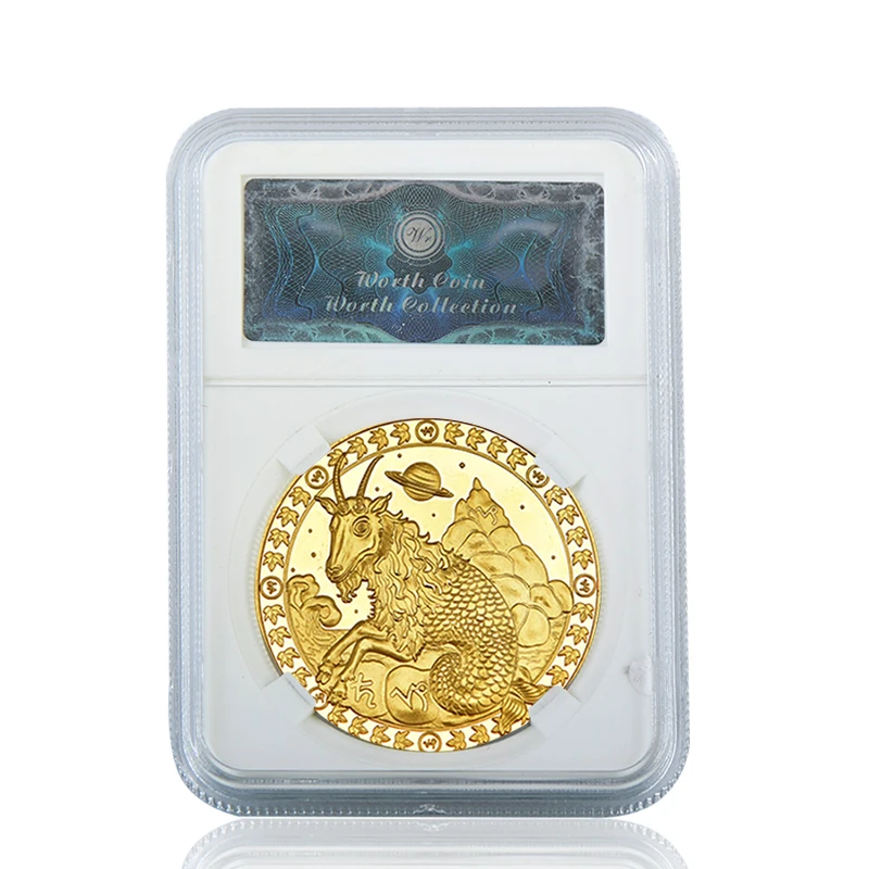 Capricorn with holde WR 12 созвездия зодиака позолоченные Коллекционные монеты набор монет держатель вызов монета креативный подарок Dropshipping2019 - Цвет: Capricorn with holde