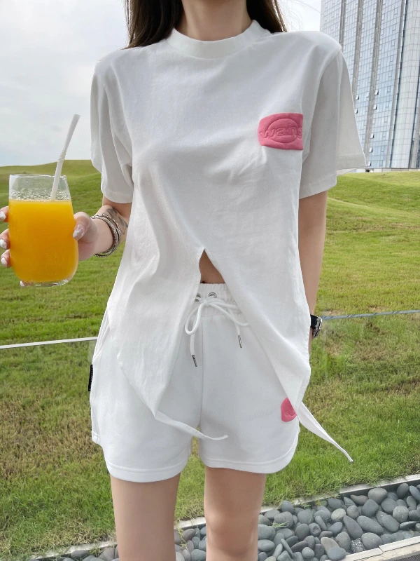 

2021 Summer Fashion Classic Letter Brand Luxury Design Casual Versatile Hem Strap Short T+ Elastic Waist Shorts Women Suit A2