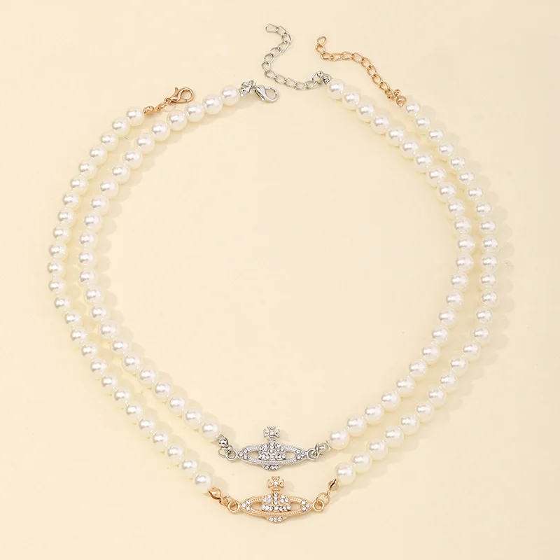 

Ant Angel Pearl Necklace for Women Inlaid Rhinestone Planet Shape Pendant Women's Popular Pearl Choker Accessories