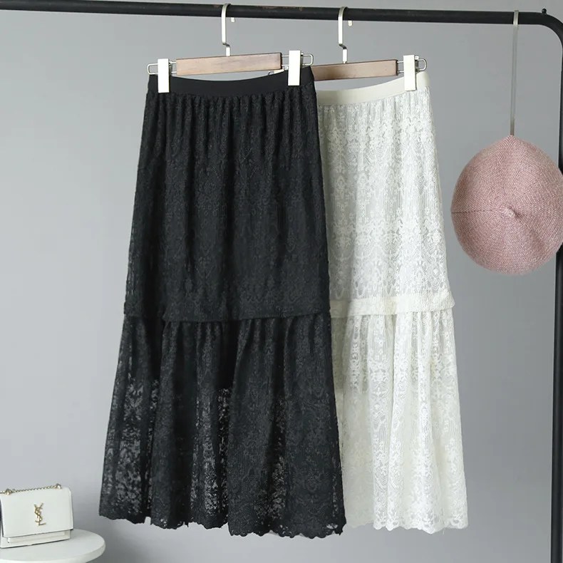 Черные белые клетчатые новые зимние корейские винтажные однотонные кружевные