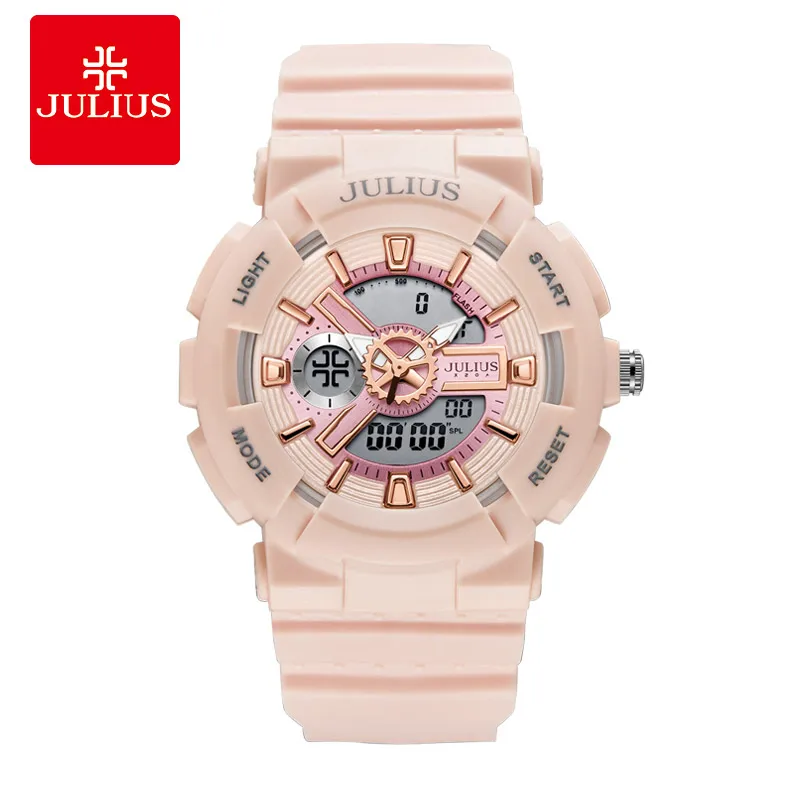 Julius JA-1276 Digital Watch Alarm Stopwatch Back Light LCD Pink Shock Resistant Women Ins Wrist Watch