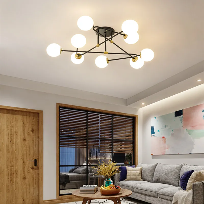 Скандинавская Светодиодная потолочная люстра лампа с несколькими насадками для