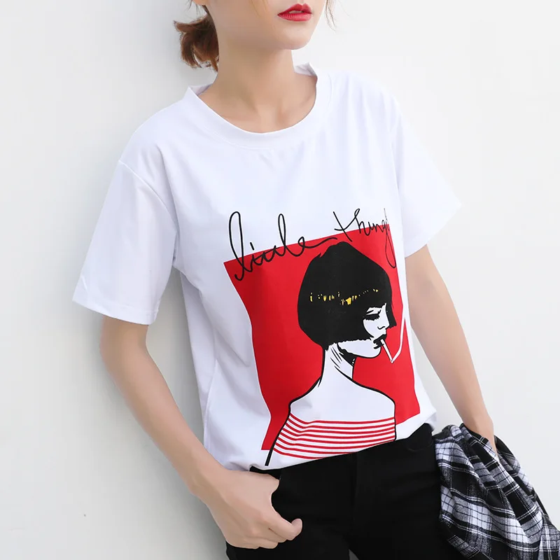 

Summer 2019 Vintage Harajuku Women Casual White T Shirt Female Short Sleeve Top Tees Printed t-shirt Women Tshirt Streetwear